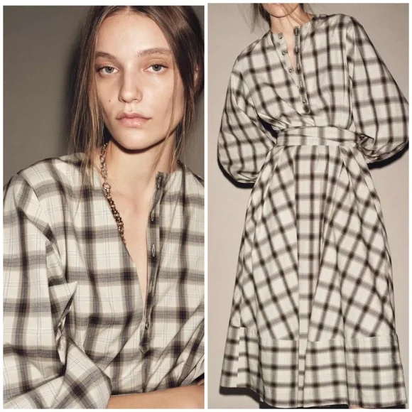 Zara Oversized Cotton Plaid Shirt Dress With Belt Tie Lagenlook Long Sleeves - Picture 3 of 12